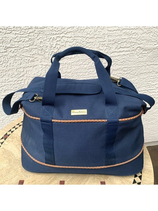 Tommy Bahama Other - Tommy Bahama Mojito Blue Canvas Duffle Travel Bag Basketweave Trim Large